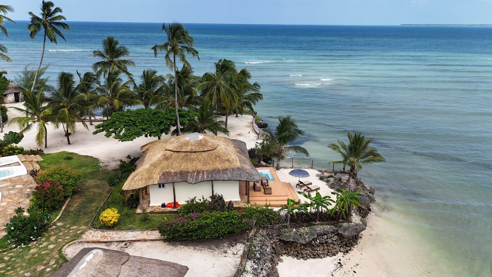 Aerial view of a Maharaja beach villa on the Zanzibar coast